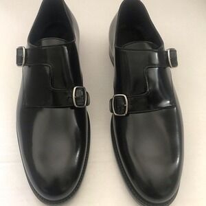 Saint Laurent Womens Monk Strap 40.5 Black Leather Shoes